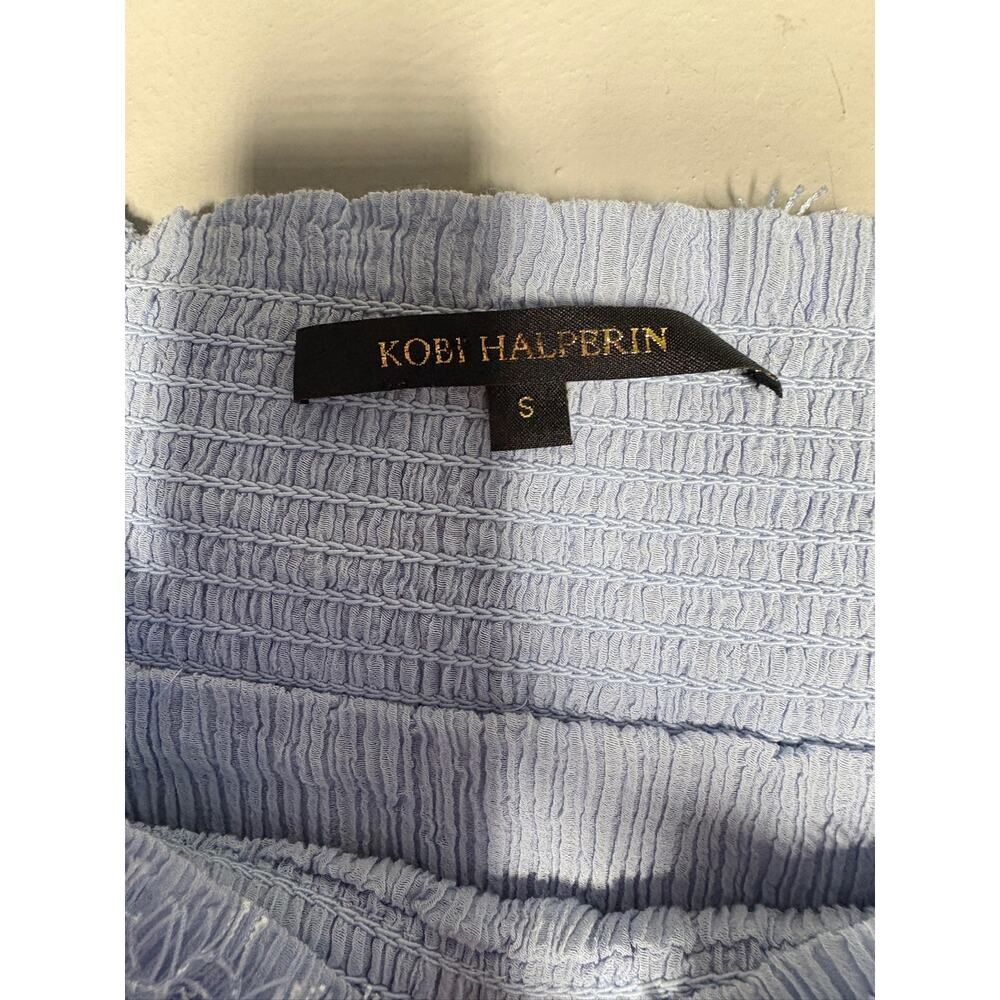 Kobi Halperin Women's Size Small Blue Off Shoulder Fringe Detail Long Sleeve Top - Picture 3 of 4